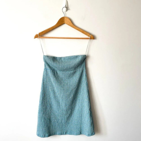 Aritzia Wilfred Attention Smocked Strapless Mini Tube Dress Blue Size Small - Picture 2 of 6